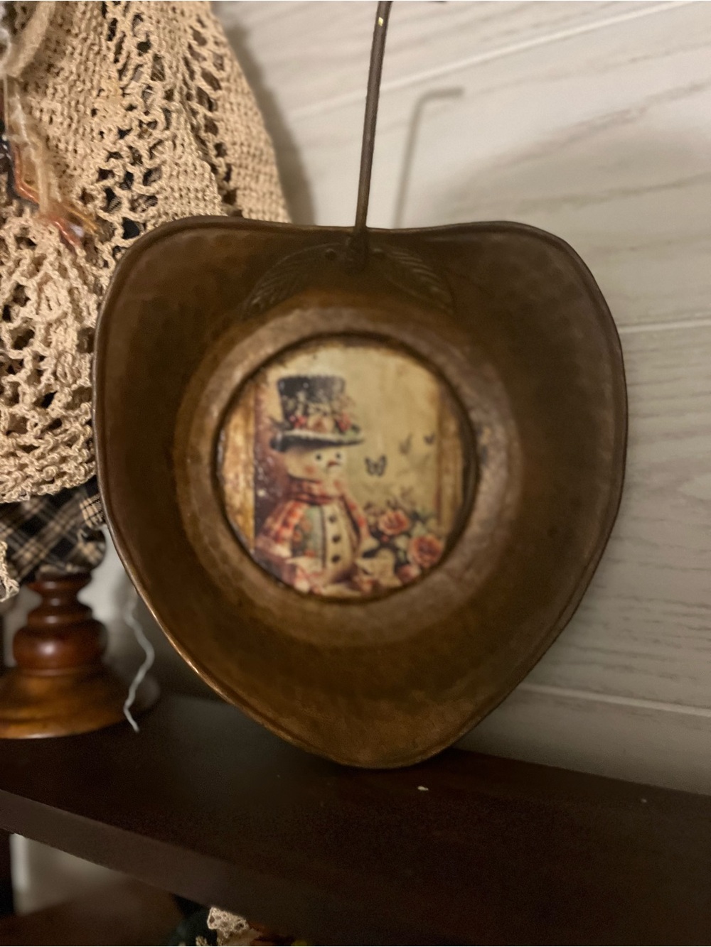 Vintage copper wall hang Rustic Metal Hanging Decor with Snowman Image